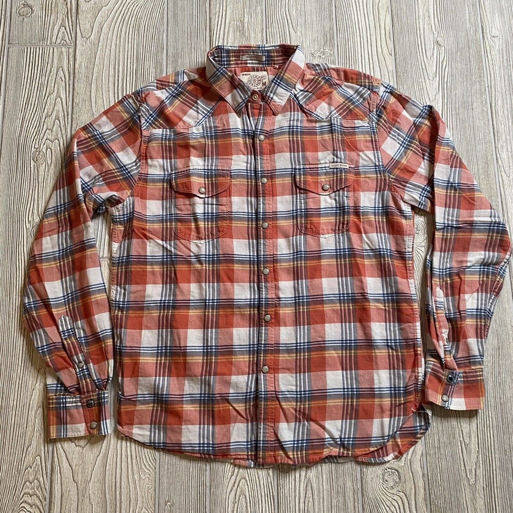 Lucky Brand Pearl Snap Western Shirt Men’s M Pink Blue Yoke